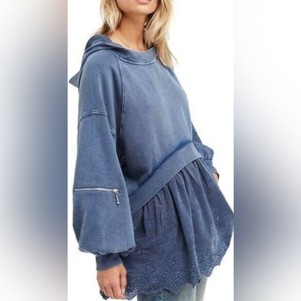 Free People Blue Hooded Sweatshirt.. bought but never worn  .A bit small for me.